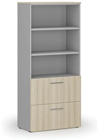 Szafa z szufladami na teczki zawieszkowe PRIMO GRAY, 1781 x 800 x 420 mm, szary/dąb naturalny