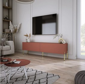 Szafka RTV: Ceglasty, 140 x 52 x 32 cm, złote nogi