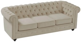 Kanapa 3-osobowa z beżowego weluru - CHESTERFIELD