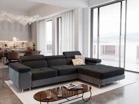 Masseno Narożnik ELMA z funkcją spania i pojemnikiem na pościel Narozniki L, Rozkładana sofa - Czarny, MONOLITH 95 + MONOLITH 84
