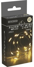 Drut świetlny Silver, 2 m, 40 diod LED, ciepła biała, timer, na baterie