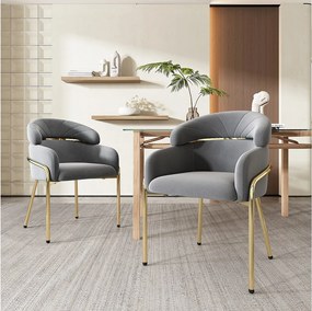 Komplet 2 krzeseł welurowych - 79 x 45 x 53 cm - do salonu i sypialni - cztery metalowe nogi - szare