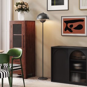 HOMCOM Lampa stojąca, okrągły klosz, włącznik nożny, długi kabel, elegancki wygląd, metal, szary | Aosom PL