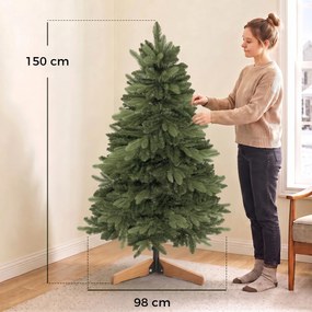HOMCOM Sztuczna choinka 150 cm, świerk szlachetny, pełna ze składanymi gałązkami, 525 końcówek, składany stojak drewniany, zielona | Aosom PL