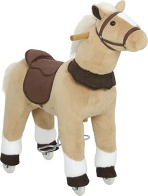 AIYAPLAY Koń do jazdy dla dzieci, materiałowe pokrycie, stabilna rama, łagodne kółka, konik na biegunach, 3-5 lat, Brązowy