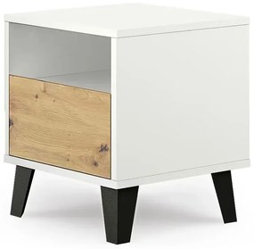 Szafka nocna z szufladą i półką biały + dąb artisan W8-B77