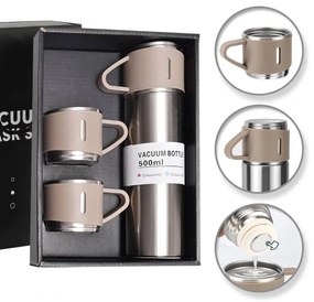 Termoska 500 ml z 3 filiżankami HOT&COLD, beżowa