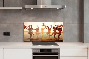 Szkło do Kuchni na Ścianę Ludzie nad Brzegiem Morza o Zachodzie