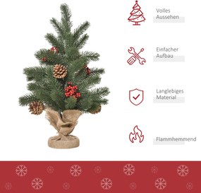 Choinka 50 cm drzewko świąteczne 55 gałązek z jagodami, PE, cement, zielony | Aosom PL