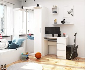 Biurko komputerowe AKORD A6 Białe 90 cm prawe 3 szuflady kolor Biały mat 1 półka 90x50x77 cm