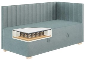 Niebieskie narożne łóżko dziecięce ze schowkiem i materacem 90x200 cm Snugi – Ghado