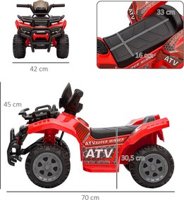 HOMCOM Quad ATV quad elektryczny quad dziecięcy akumulator 6V samochód dziecięcy motocykl LED światła przednie kolor czerwony