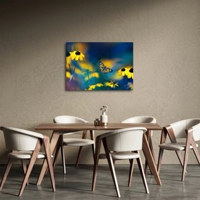 Obraz - Żółty motyl z kwiatami (70x50 cm)