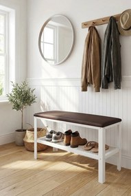 Wąski puf z metalowym stelażem do przedpokoju biały + wenge W3-H94