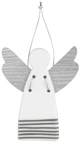 Srebrny porcelanowy anioł STRIPES, wiszący
