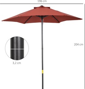Outsunny Parasol Ø196 cm z funkcją kąta, sześciokątny parasol balkonowy dla plaży balkonu ogrodu, Bordowy