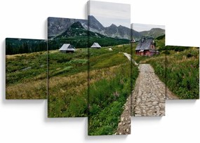 Obraz - Krajobraz górski z domami (125x70 cm)