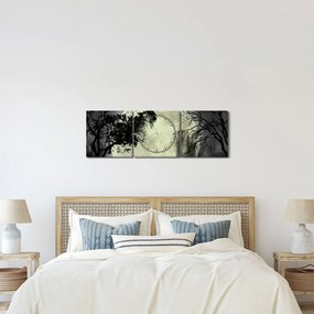 Obraz - Księżyc w pełni nad powierzchnią, wersja czarno - biała (z zegarem) (90x30 cm)