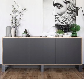 Komoda z 3 drzwiami – korpus dąb wotan, fronty czarne mat – 168 cm, metalowe nogi