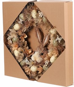 Wieniec wielkanocny Brązowy zając z kwiatami i jajkami, śr. 45 cm, 45 x 45 x 9 cm