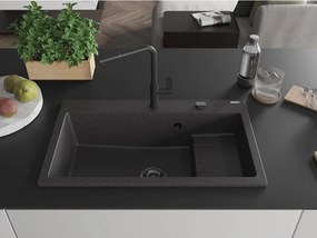 Mexen Omar zlewozmywak granitowy 1-komorowy 800 x 480 mm, czarny nakrapiany, syfon czarny - 6520801005-76-B