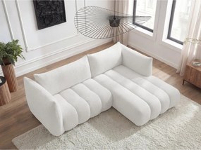 Biały narożnik z materiału bouclé (prawostronny/z szezlongiem) Azra – Bobochic Paris