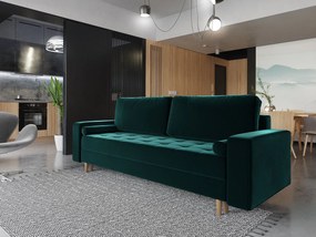 Ciemnozielona sofa welurowa z pojemnikiem T6-N31