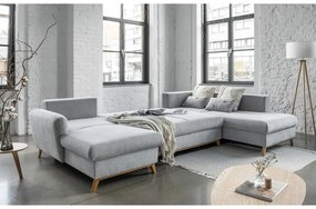 Jasnoszara rozkładana sofa w kształcie litery "U" Miuform Scandic Lagom, prawostronna