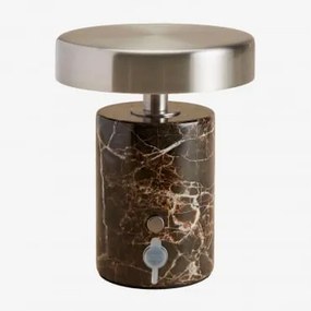 Bezprzewodowa Lampa Stołowa Led Z Żelaza I Naturalnego Kamienia Isasia Brązowy Marmur Emperador - Sklum