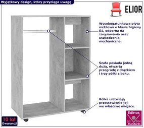 Nowoczesna Szafka Garderobiana Z Drążkiem I Półkami Beton C2-G96
