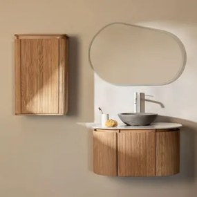 Zestaw Mebli Łazienkowych Z Drewna Carsone Naturalna & Naturalna & Okrągły Szary Cement Ø40 Cm Tarsis & Owalna Lampa Led - Sklum