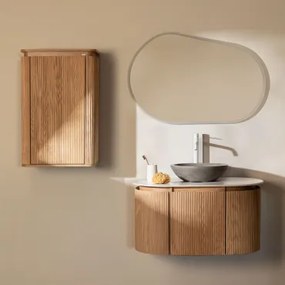 Zestaw Wiszących Mebli Łazienkowych 90x50 Cm Z Drewna Carsone Naturalna & Naturalna & Okrągły Szary Cement Ø40 Cm Tarsis - Sklum