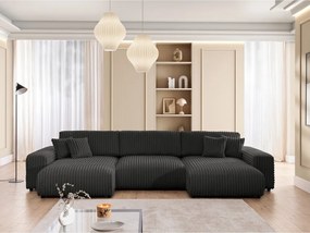 Ciemnoszary sztruksowy rozkładany narożnik ze schowkiem (w kształcie litery U) Sarina – Ropez