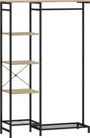 HOMCOM Wieszak na ubrania, stojący wieszak z drążkiem, regał na buty z zabezpieczeniem, Dąb