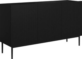 Komoda Nicole 150 cm trzydrzwiowa z ryflowanym frontem - czarny mat / czarne nóżki