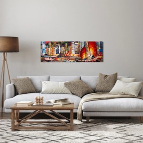 Obraz - Victoria Harbor, Hong Kong, obraz olejny (z zegarem) (90x30 cm)