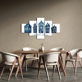 Obraz - Niebieskie domy akwarelowe (125x70 cm)