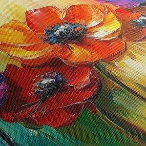 Obraz - Pięć kolorowych kwiatów (z zegarem) (90x30 cm)