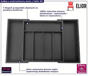 Czarny rozsuwany wkład do szuflady - Xebik 5X