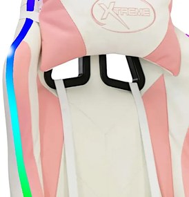 Biało-różowy fotel gamingowy z diodami LED D6-L97