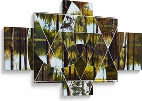 Obraz - Geometryczny kolaż na tle nordyckich lasów (125x70 cm)