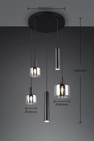 Czarna lampa wisząca z metalowo-szklanym kloszem ø 40 cm Mataro – Trio