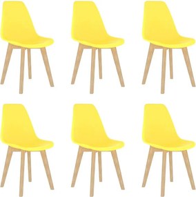 Zestaw 6 żółtych krzeseł jadalnianych z tworzywa sztucznego z ergonomicznie wygiętym oparciem