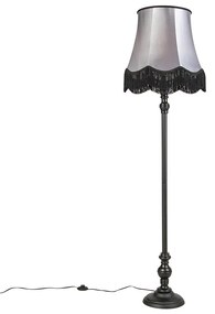 Lampa stojąca czarna z abażurem w stylu babci czarnym z szarym - Classico