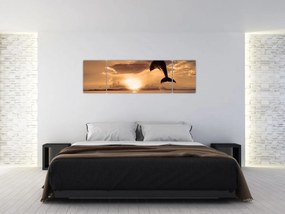 Obraz - Delfin o zachodzie słońca (170x50 cm)