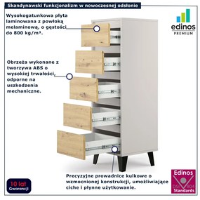 Wąska komoda z 5 szufladami na ubrania kaszmir + dąb artisan S1-M22