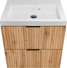 Szafka wisząca w kolorze naturalnego drewna z białą umywalką 60 x 46 cm ASTROS Light Oak