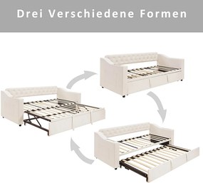 Łóżko wysuwane 90/180 x 190 cm z wezgłowiem - 2 kieszenie i ładowanie USB - Aksamit - Beż