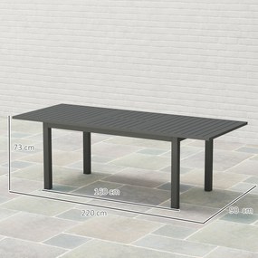 Outsunny Rozszerzany Stół Ogrodowy z Aluminium 160/220x90 cm Odporny na Warunki Atmosferyczne, Szary