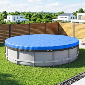 Outsunny Pokrywa Basenowa Okrągła Ø 450 cm, Wodoodporna i Pyłoszczelna z Linką i Ściągaczem, Na Lato i Zimę, Niebieska | Aosom PL
